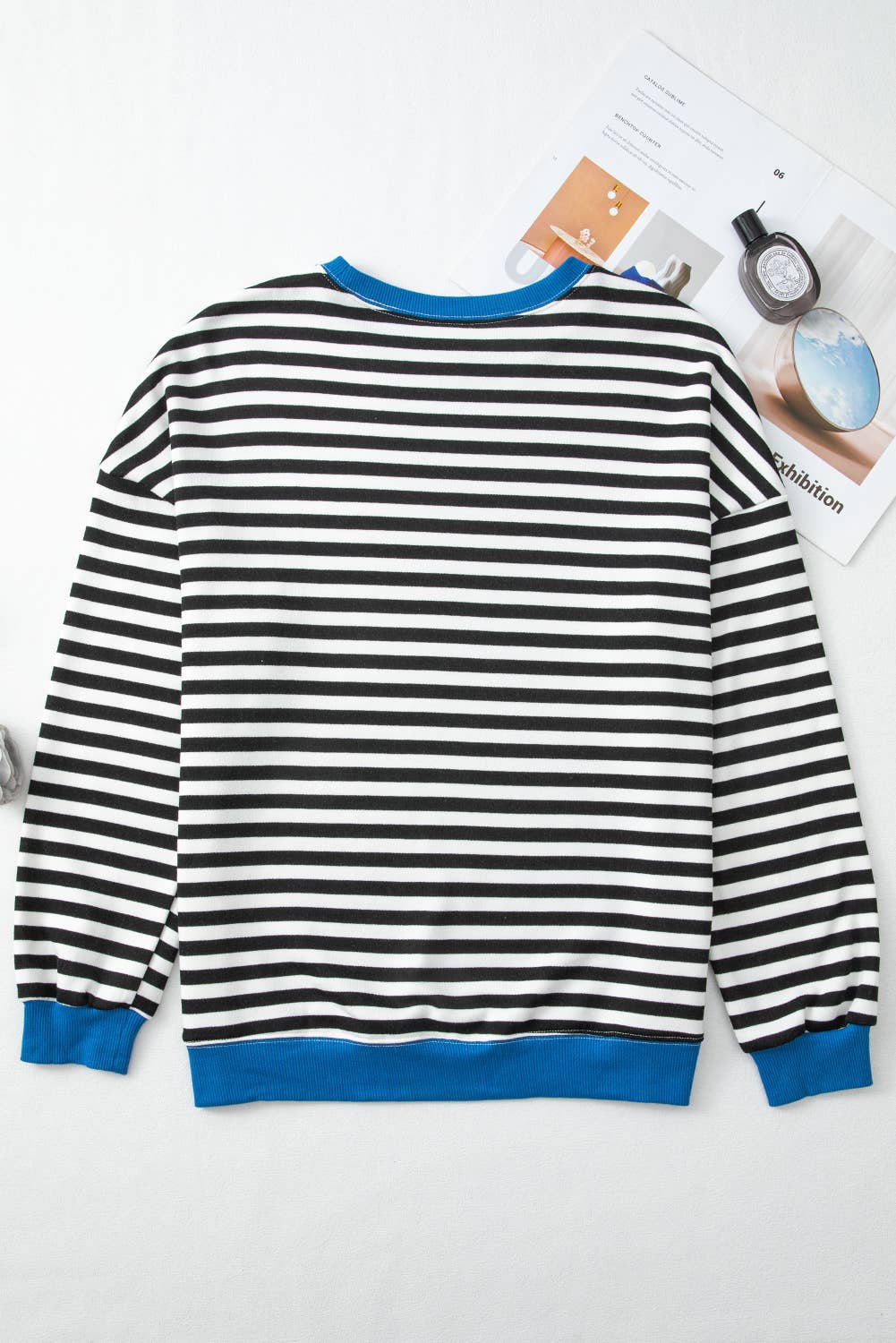Contrast Ribbed Trim Crossed Stitch Drop Shoulder Sweatshirt
