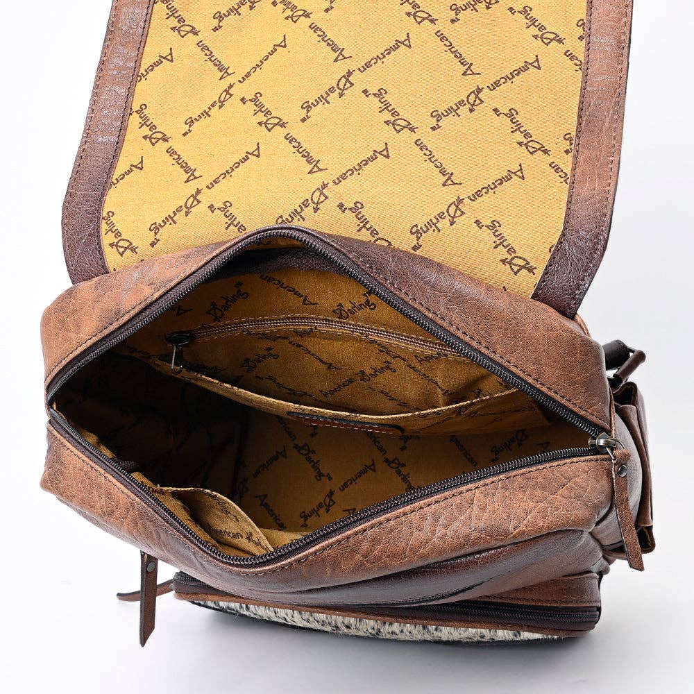 ADBG1165 Hand-Tooled Leather & Cowhide Backpack - American Darling Western Style