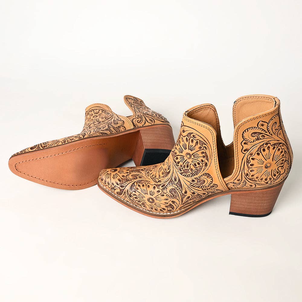 LC-ADFT165 Hand Tooled Genuine Western Leather Ankle Boot