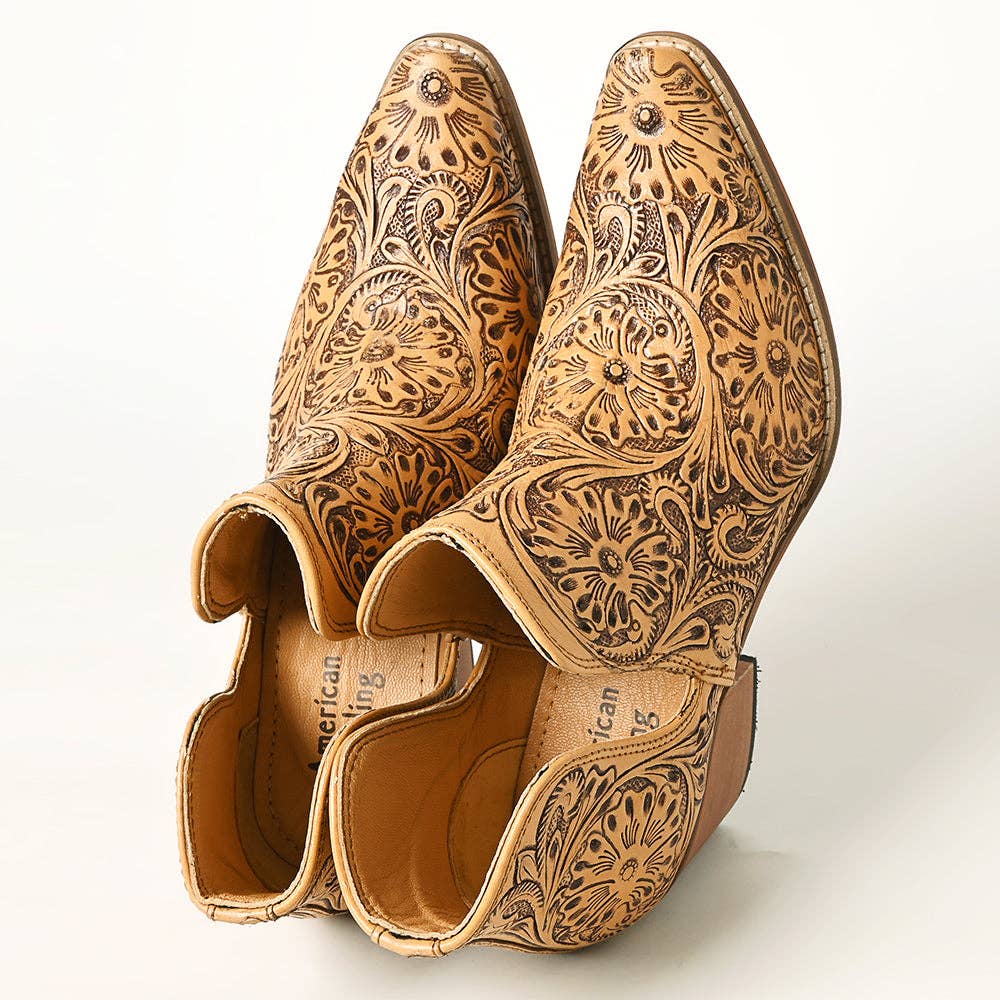 LC-ADFT165 Hand Tooled Genuine Western Leather Ankle Boot