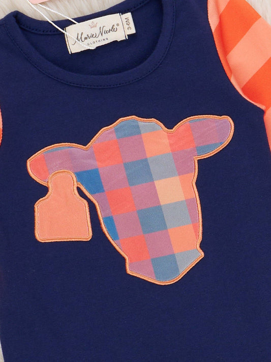 Plaid Pastures Cow Embroidered Ruffle Romper
