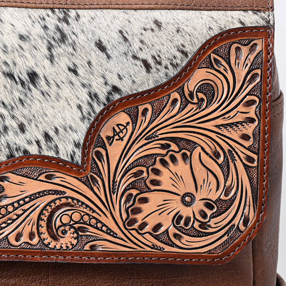 ADBG1165 Hand-Tooled Leather & Cowhide Backpack - American Darling Western Style