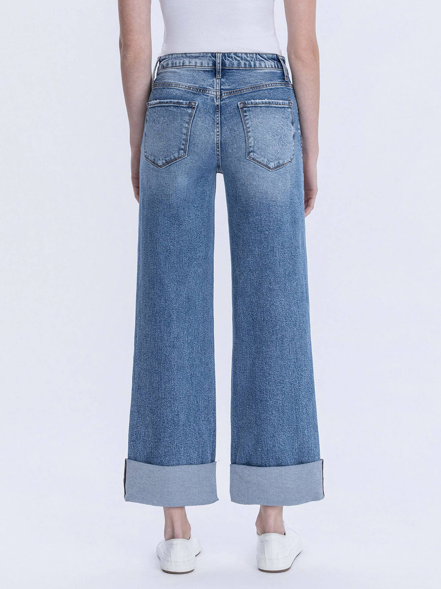 SUPER HIGH RISE DOUBLE CUFFED BAGGY WIDE JEANS LV1459