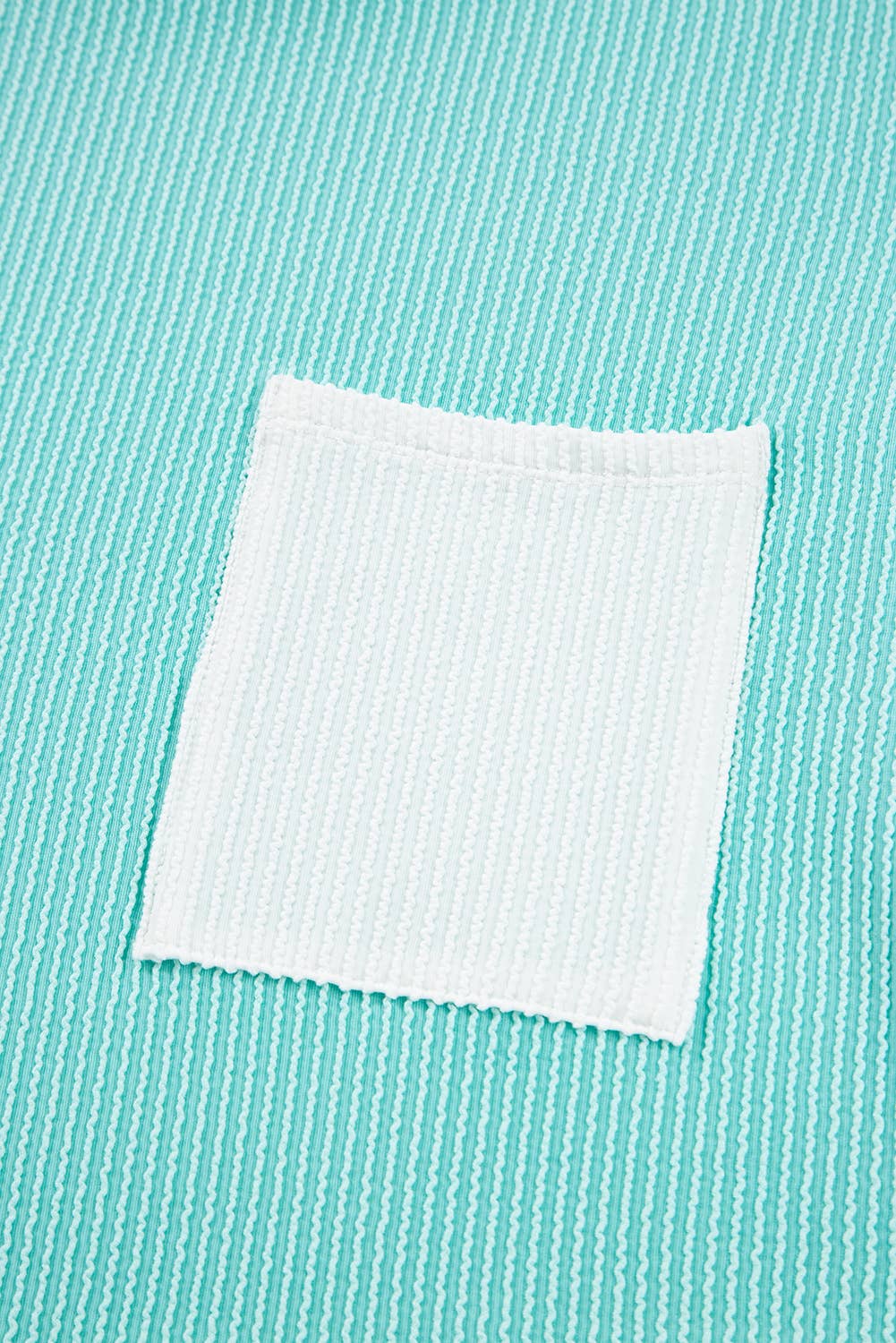 3D Ribbed Texture Contrast Patched Pocket Long Sleeve Top