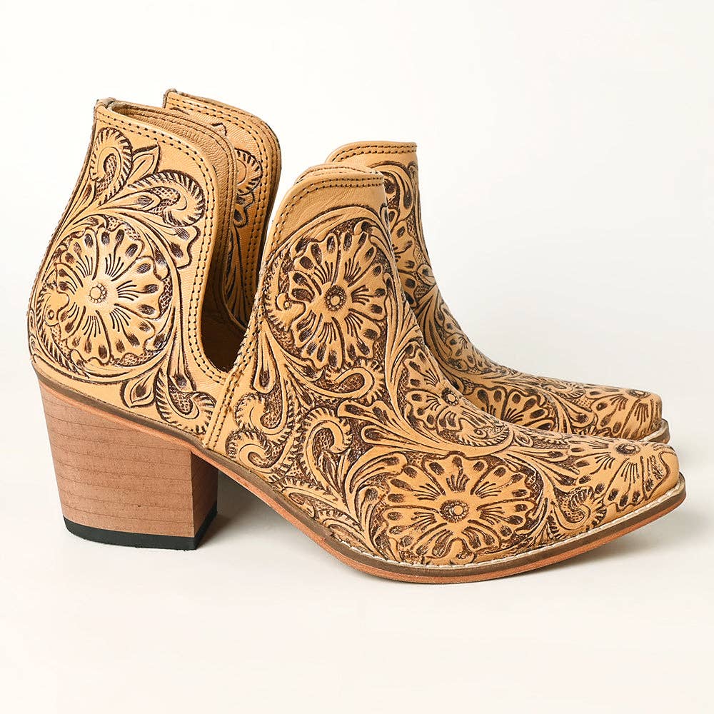LC-ADFT165 Hand Tooled Genuine Western Leather Ankle Boot