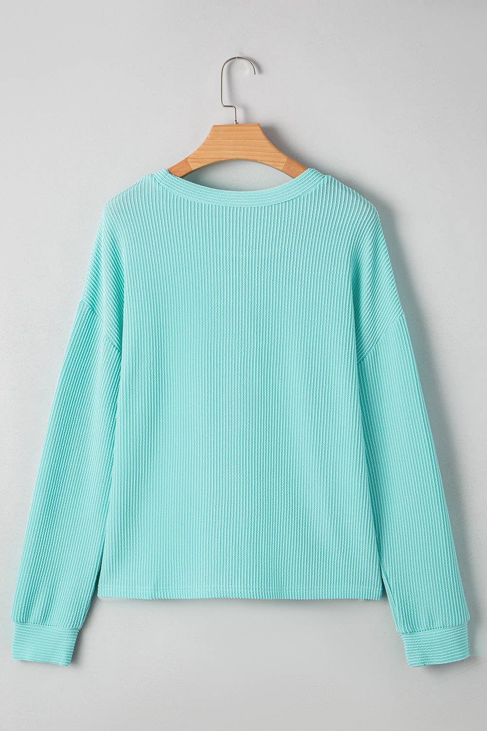 3D Ribbed Texture Contrast Patched Pocket Long Sleeve Top