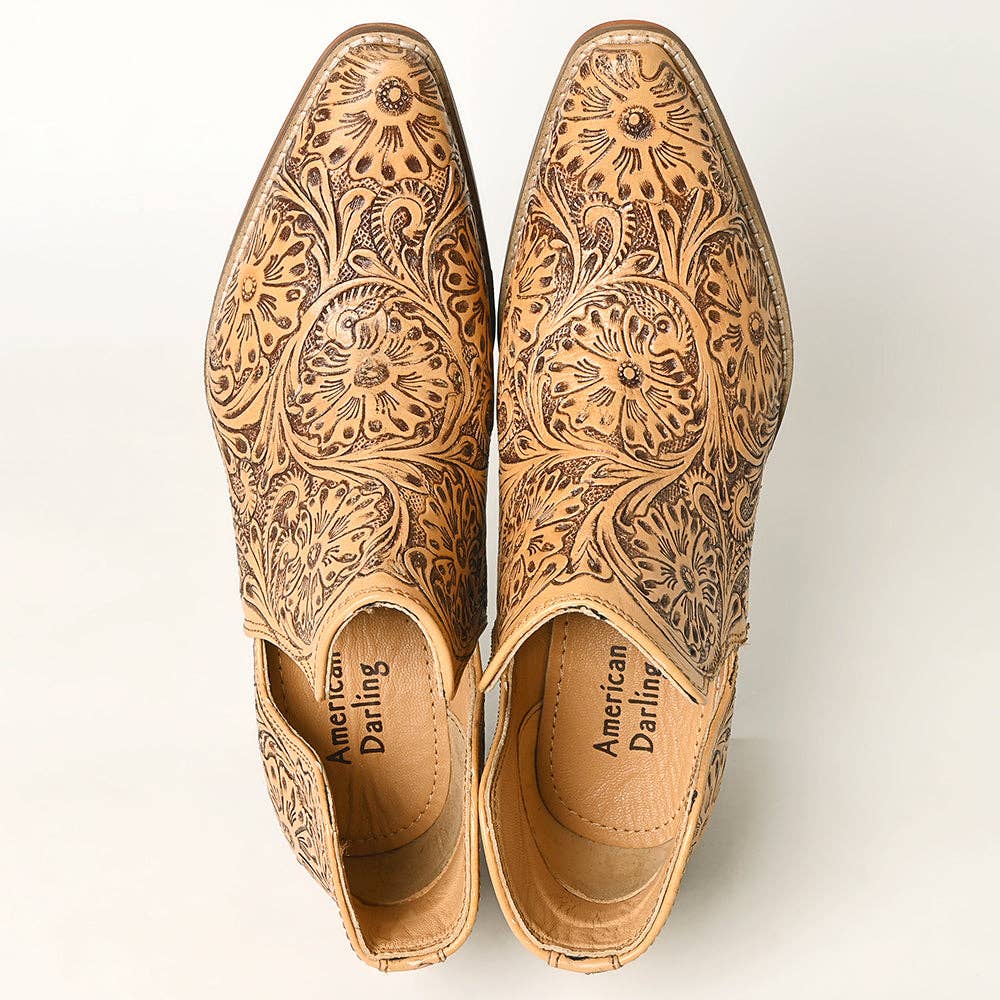 LC-ADFT165 Hand Tooled Genuine Western Leather Ankle Boot