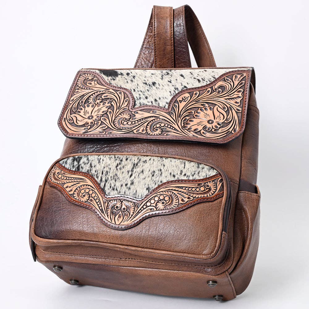 ADBG1165 Hand-Tooled Leather & Cowhide Backpack - American Darling Western Style