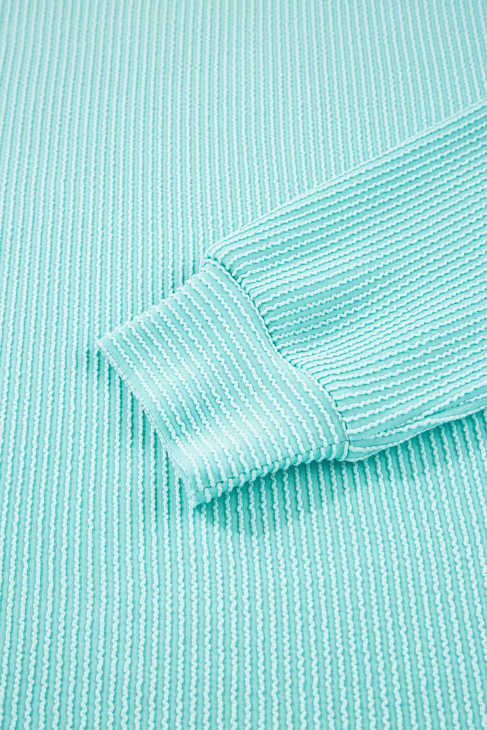 3D Ribbed Texture Contrast Patched Pocket Long Sleeve Top