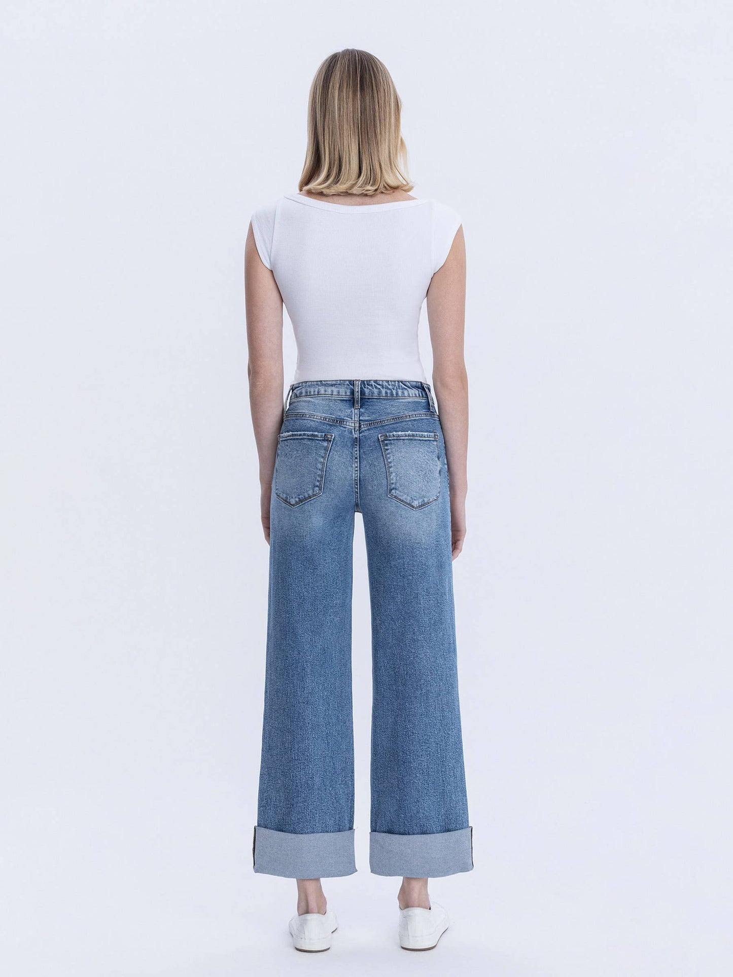 SUPER HIGH RISE DOUBLE CUFFED BAGGY WIDE JEANS LV1459