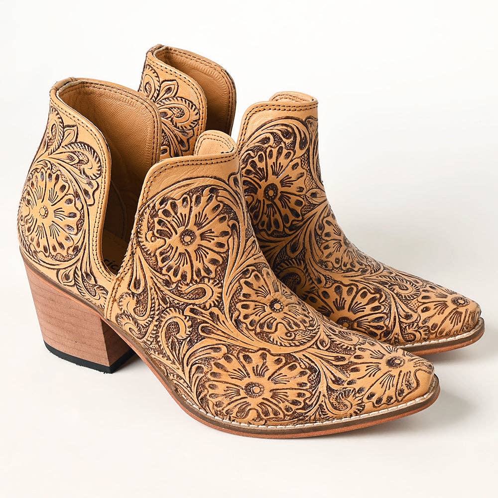 LC-ADFT165 Hand Tooled Genuine Western Leather Ankle Boot