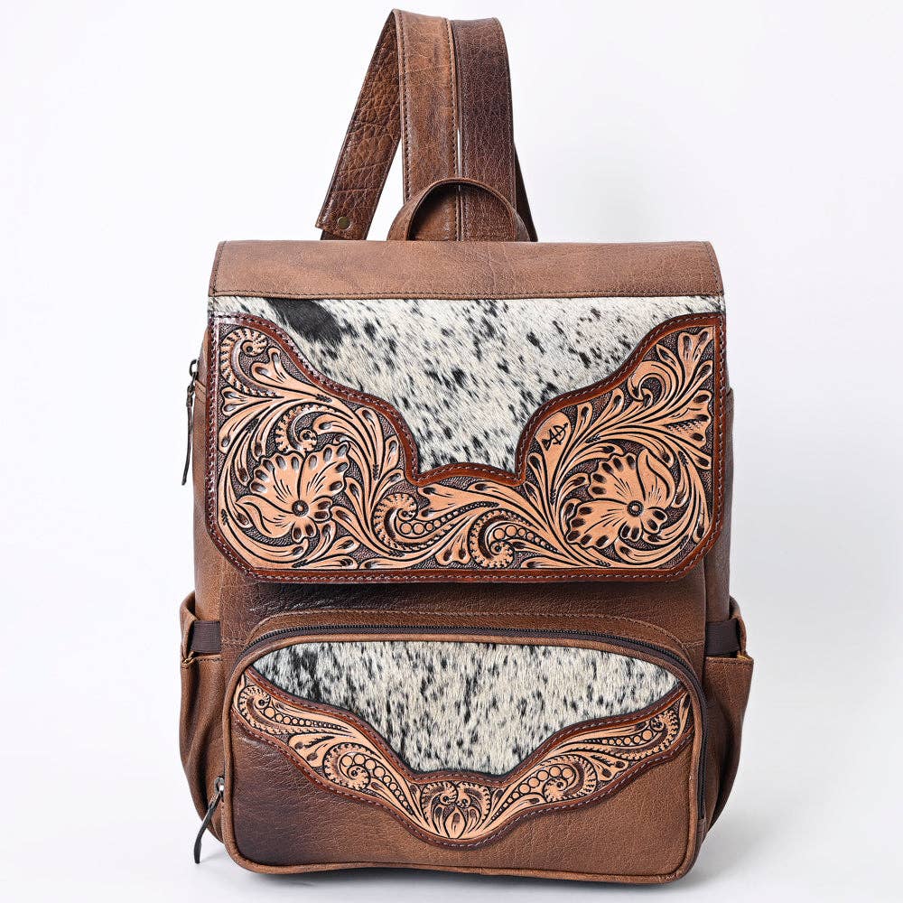 ADBG1165 Hand-Tooled Leather & Cowhide Backpack - American Darling Western Style