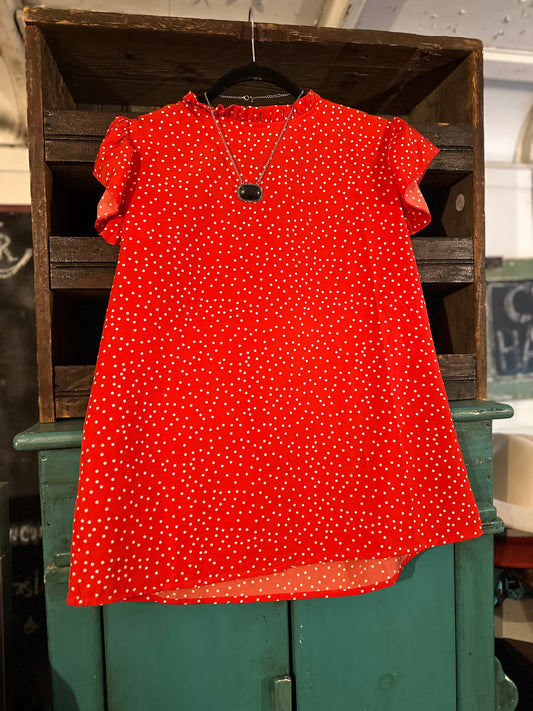 Red Polkadot Ruffle Sleeve Top