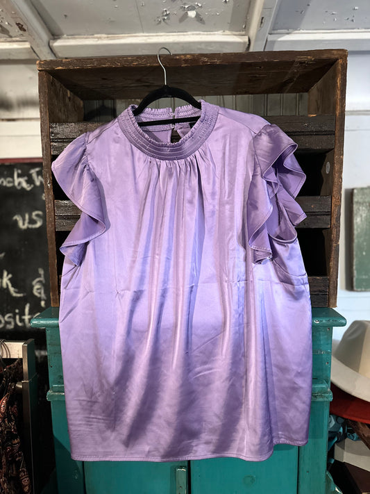 Purple Silk Ruffle Sleeve Top