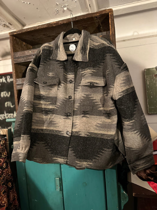 Gray Aztec Button Up Shacket