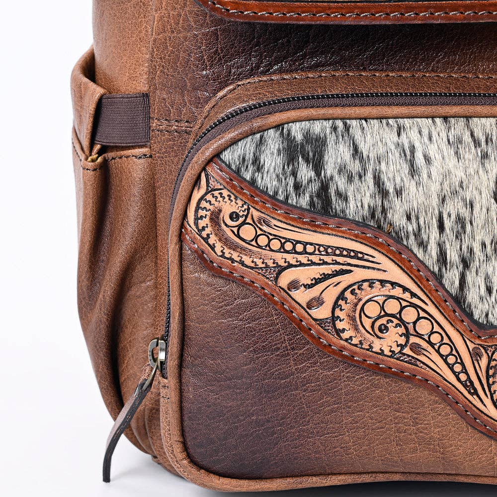 ADBG1165 Hand-Tooled Leather & Cowhide Backpack - American Darling Western Style