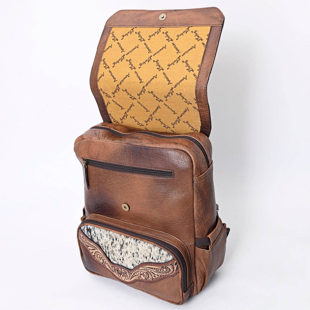 ADBG1165 Hand-Tooled Leather & Cowhide Backpack - American Darling Western Style
