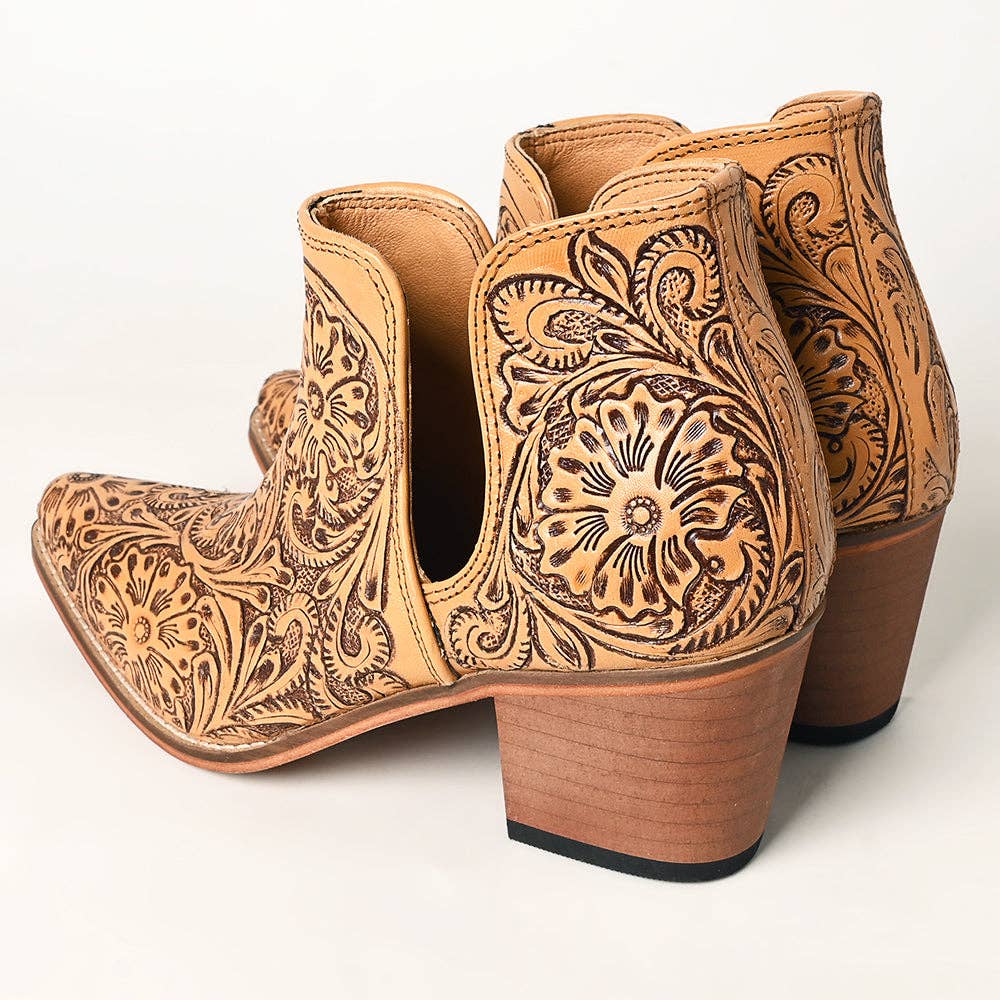 LC-ADFT165 Hand Tooled Genuine Western Leather Ankle Boot
