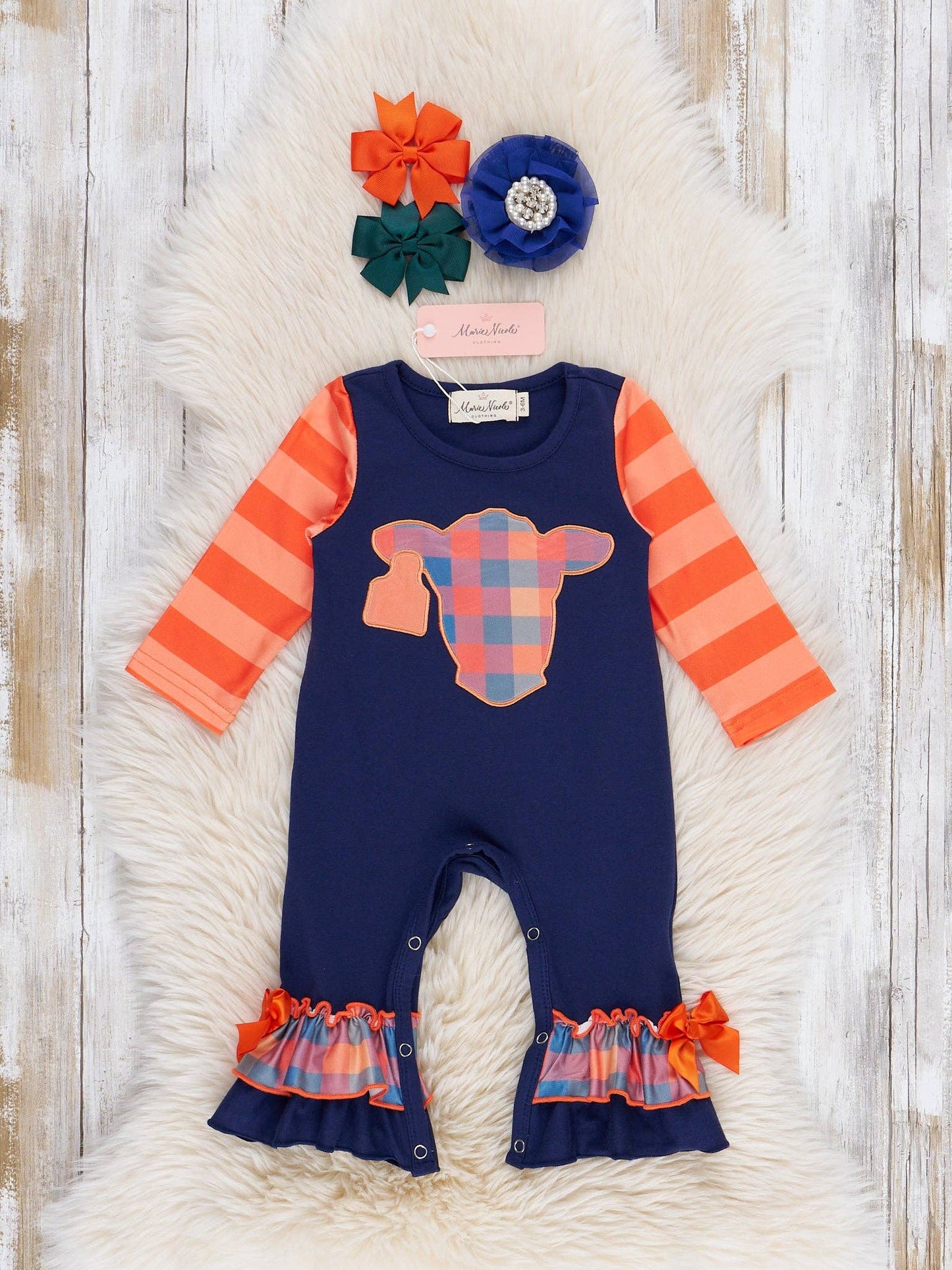 Plaid Pastures Cow Embroidered Ruffle Romper