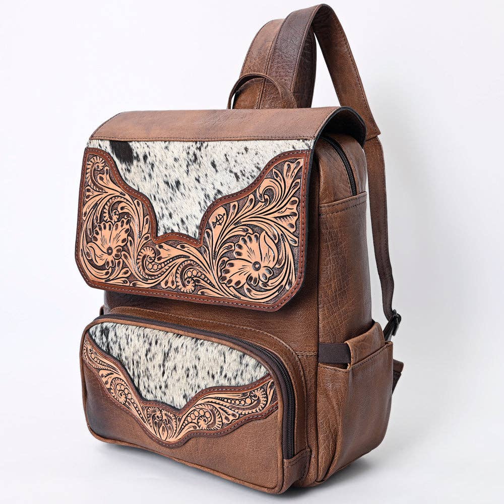 ADBG1165 Hand-Tooled Leather & Cowhide Backpack - American Darling Western Style