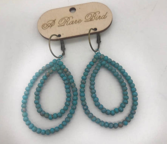 Turquoise Teak Wood Earrings