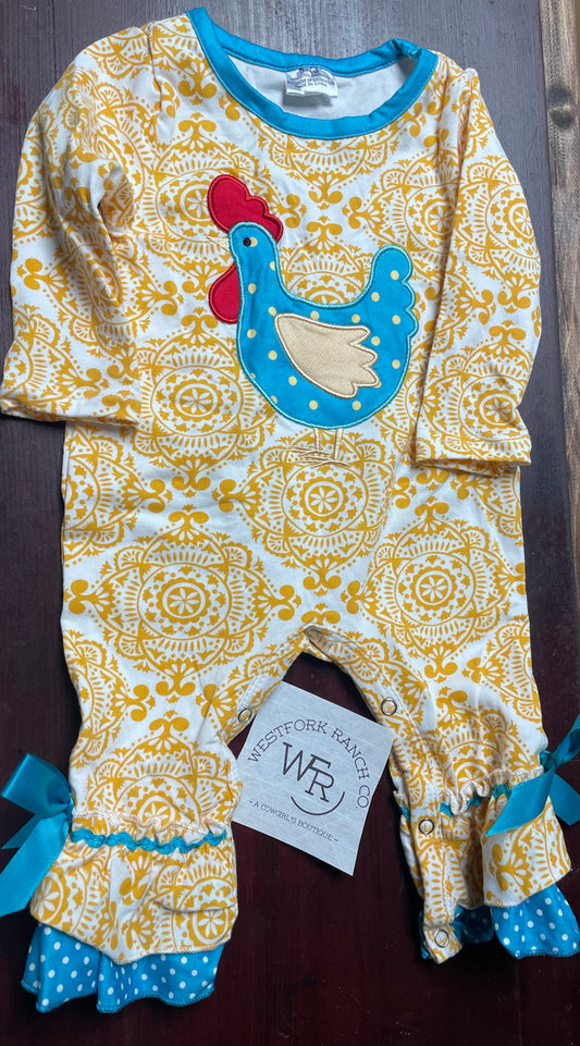 Yellow Damask Chicken Romper