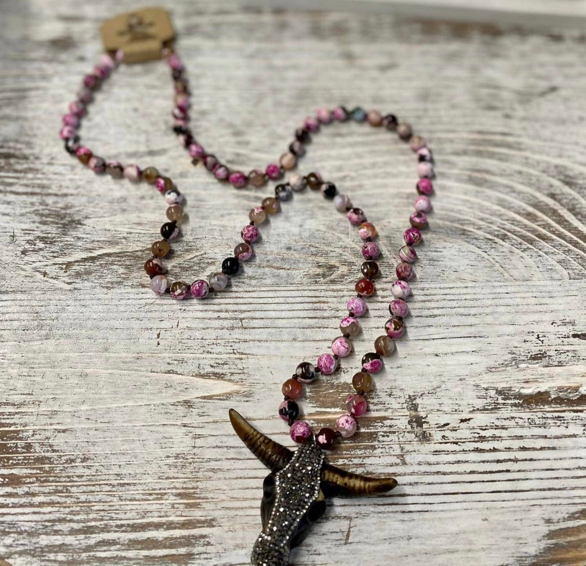 Steer Head Necklace Pink Mala