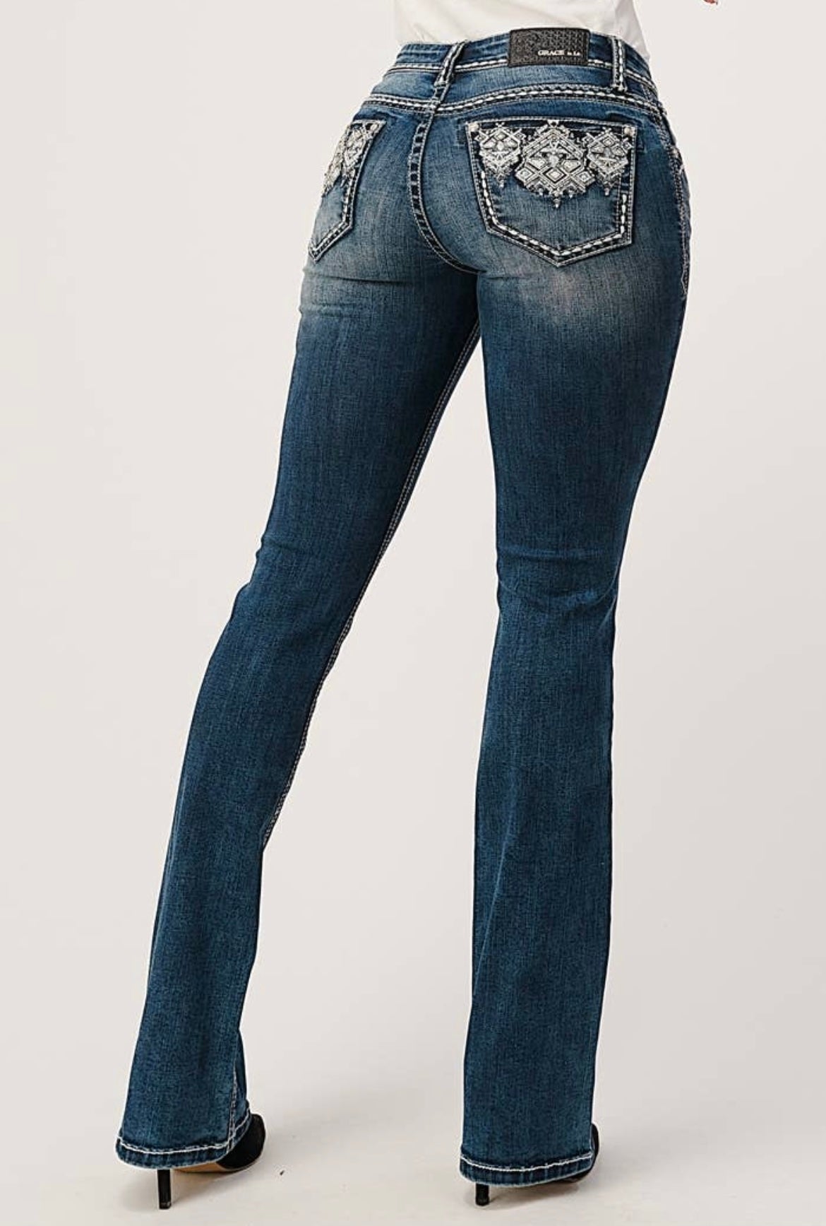 Grace in LA Aztec detail Easy Boot Cut Jeans