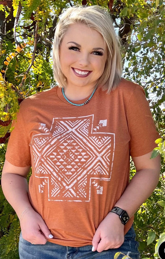 Aztec Cross Tee in Heather Autumn