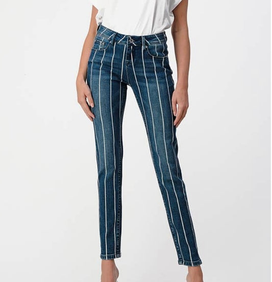 Grace in LA Striped High Waisted Skinny Jeans