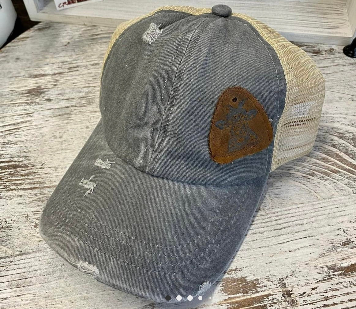 Leather Patch hat with Criss-Cross