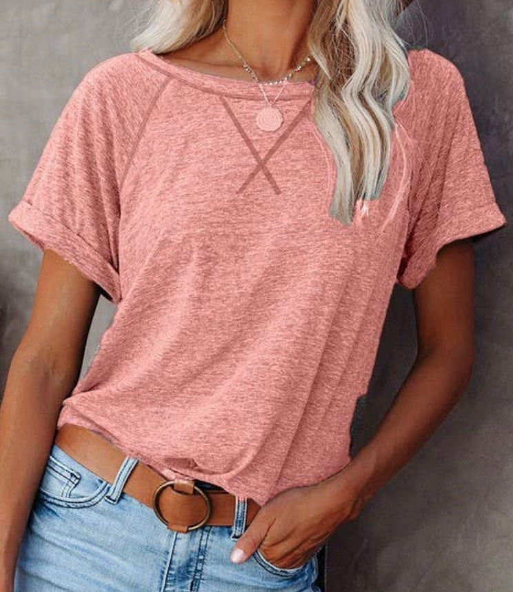 Round Neck Heather Pink short sleeve shirt