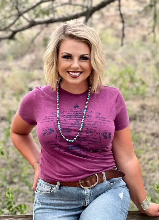 Southwest Wine Aztec Tee in Navy Ink