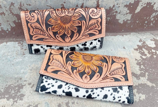 Tooled Sunflower Cowhide Wallet