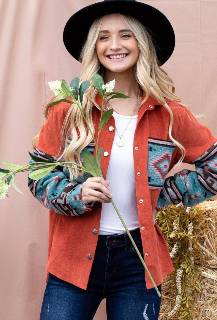 Aztec Casual Button up in Rust