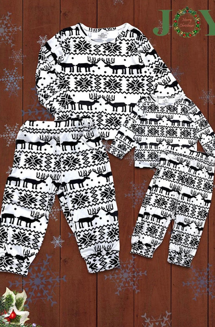 Kids Christmas PJ's Black and White Deer